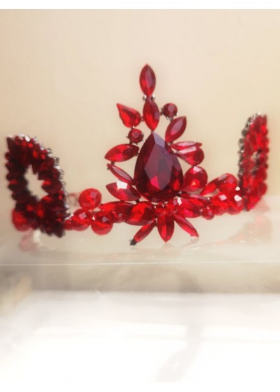 Уникална кристална тиара в червено за сватба и бал Absolute Red Rose by Rosie